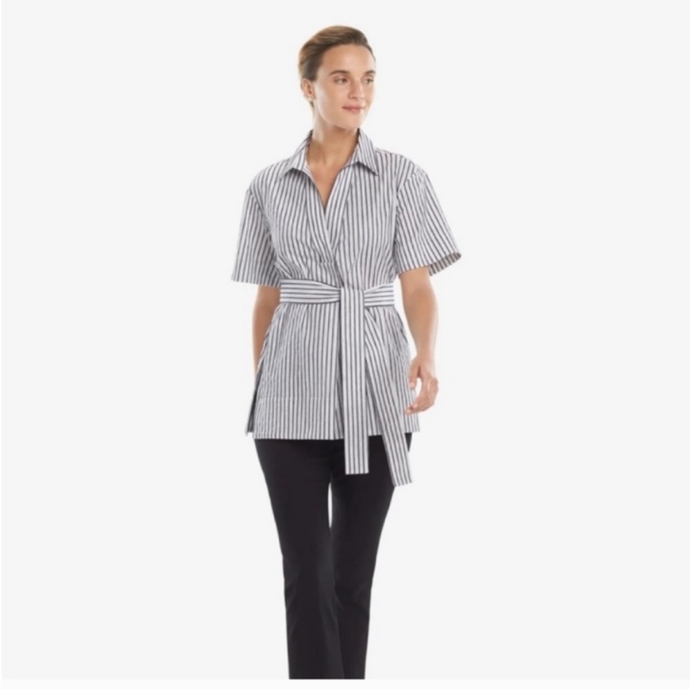 MM LaFleur Wilma Textured Stripe Tunic Top Collared Short Sleeve Size XS